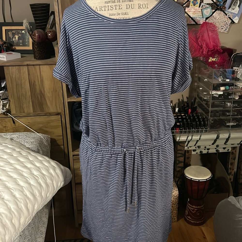 Hilary Radley Blue Striped Casual Dress - Medium